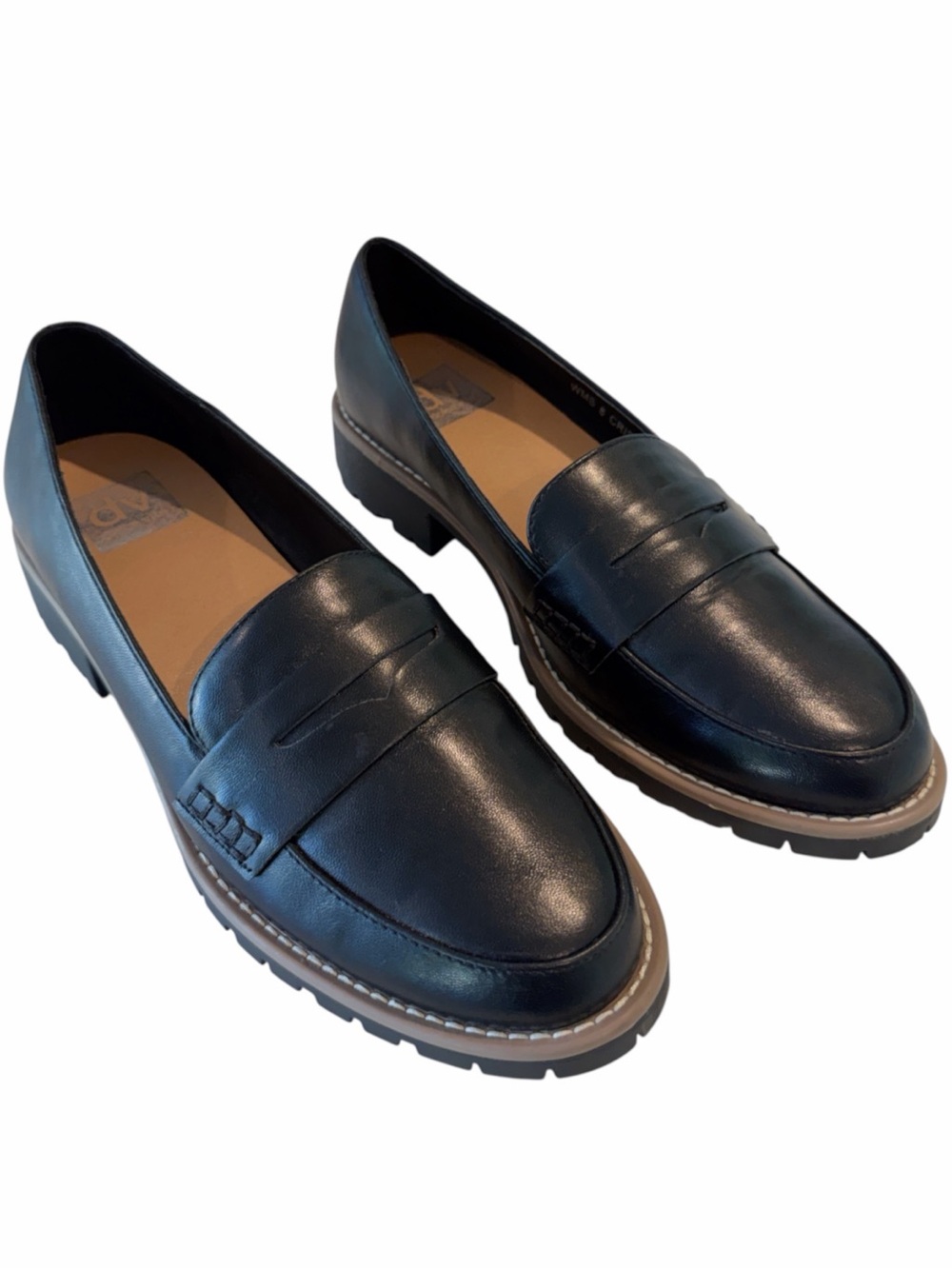 Dolce Vita Black Leather Penny Loafers with Contrast Welt